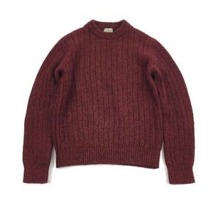 LL Bean 100% Lambs Wool Cable Knit Pullover Crewneck Sweater Small Red Burgundy